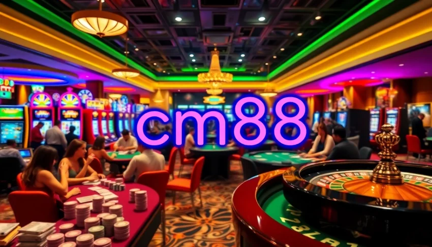 Experience the thrill of cm88 at a bustling casino with players enjoying poker and roulette.