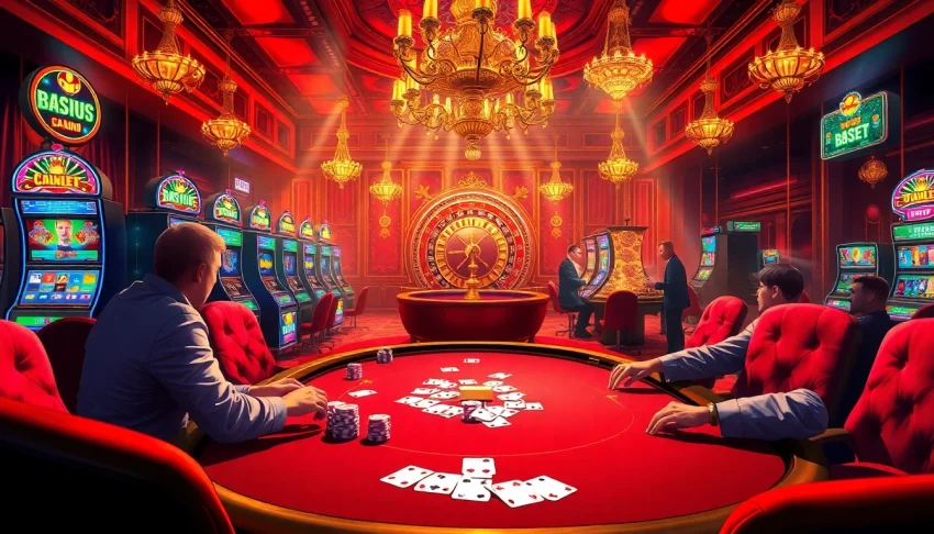 Experience the excitement at 89bet with players enjoying poker in a luxurious casino setting.