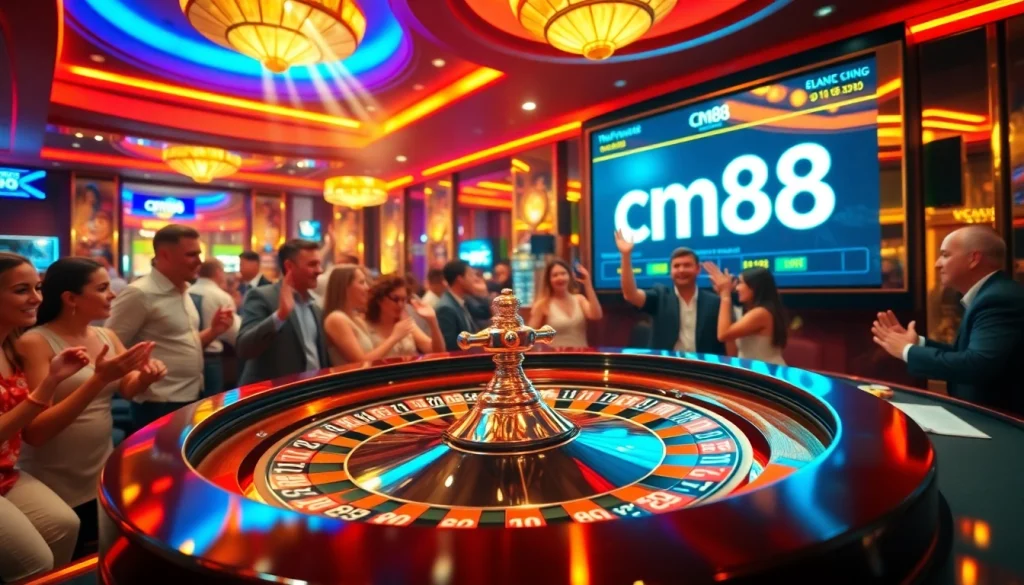 cm88 roulette table filled with enthusiastic players betting, showcasing the excitement of casino gaming.