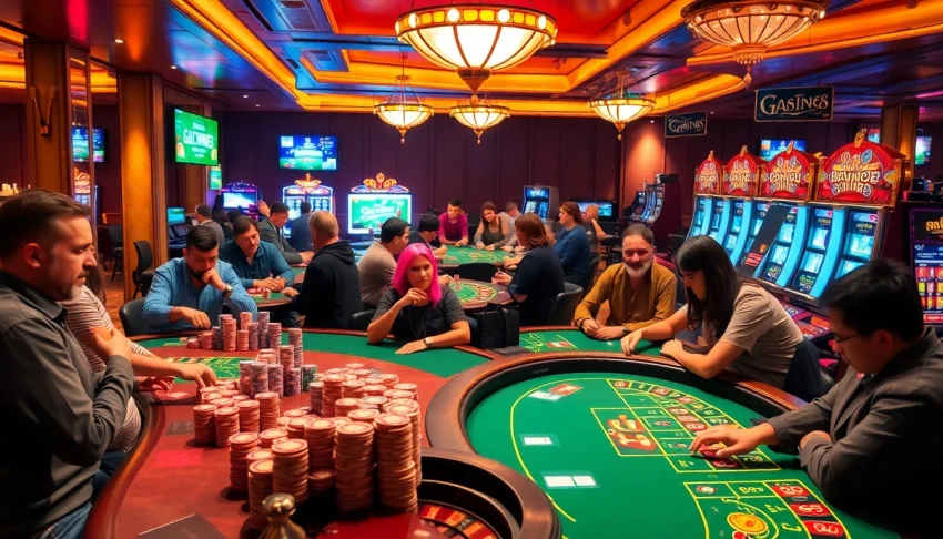 Explore thrilling gambling experiences at https://f8beta2.me/ with players at vibrant casino tables.