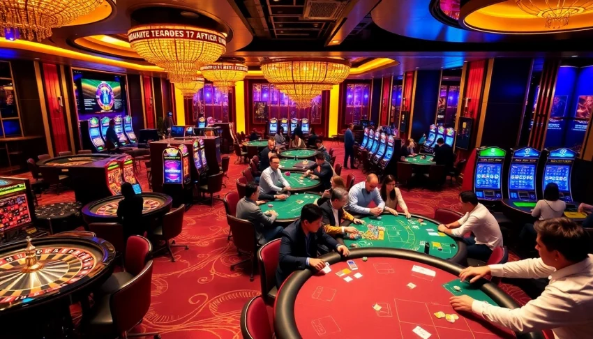 Go99 casino scene showcasing players celebrating a big win at roulette with vibrant slot machines in the background.