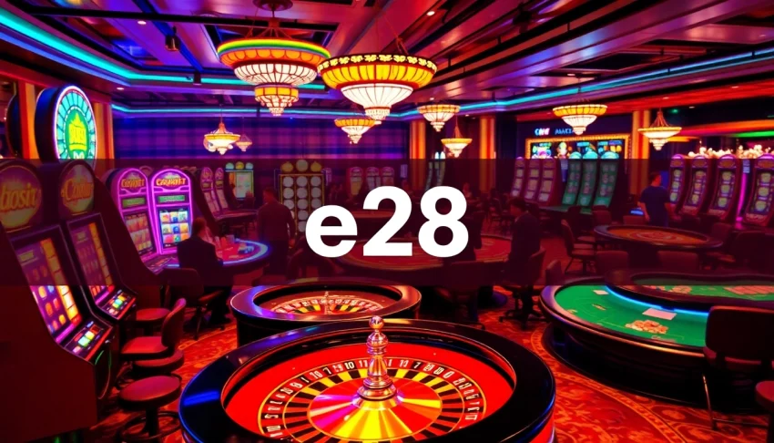 Experience exhilarating casino moments with e28 special offers featuring vibrant gaming activities and poker chips.