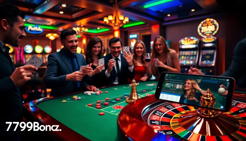 Experience the thrill of 789b.buzz's casino atmosphere with players at a roulette table.