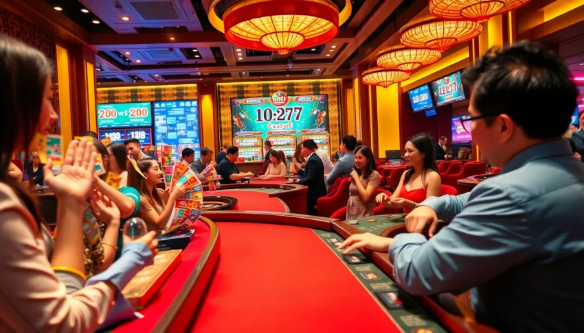 Experience the thrill of Xổ Số PG88 with vibrant lottery games and engaged players in a lively casino atmosphere.