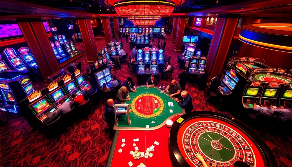 Players immerse in the thrilling fun88 casino experience, with vibrant tables and games showcasing excitement and winning potential.